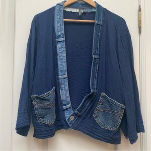 Shannon Passero Upcycled Cotton Cardigan with Denim Trim